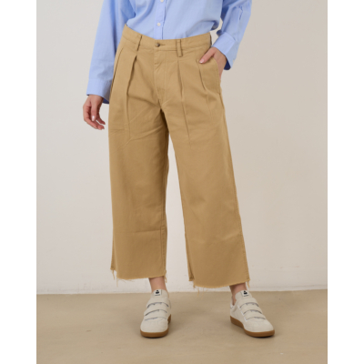 Denimist Cropped Double Pleat Wide Leg Chino Light Khaki