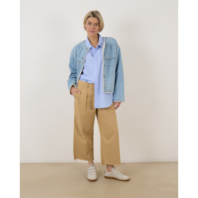 Denimist Cropped Double Pleat Wide Leg Chino Light Khaki