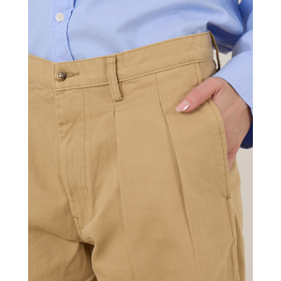 Denimist Cropped Double Pleat Wide Leg Chino Light Khaki