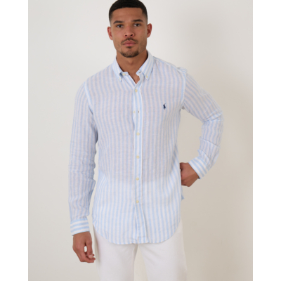 Ralph Lauren Linnen Shirt Gestreept Office Blue/White