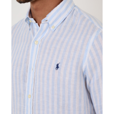 Ralph Lauren Linnen Shirt Gestreept Office Blue/White