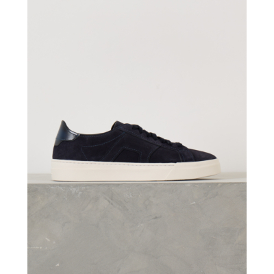 Santoni  Double Buckle Suede Sneaker Navy