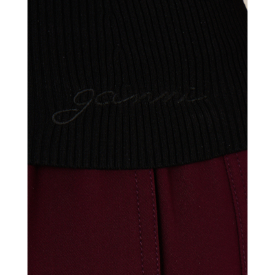 Ganni Zwarte Top met Pofdetail en Ribstructuur