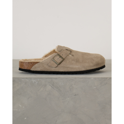 Birkenstock Boston Shearling Suede Loafers Taupe
