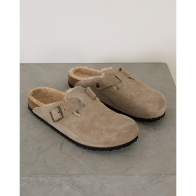 Birkenstock Boston Shearling Suede Loafers Taupe
