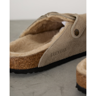 Birkenstock Boston Shearling Suede Loafers Taupe