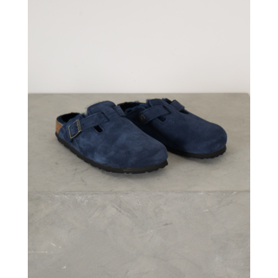 Birkenstock Boston Shearling Suede Instappers Navy