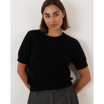 People's Republic of Cashmere Pullover short sleeve round neck women black