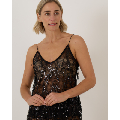 Love Stories EVE Sheer Sequin Top Black