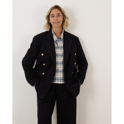 Denimist Deconstructed Double Breasted Peak Lapel Blazer Black