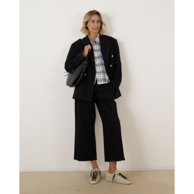 Denimist Deconstructed Double Breasted Peak Lapel Blazer Black