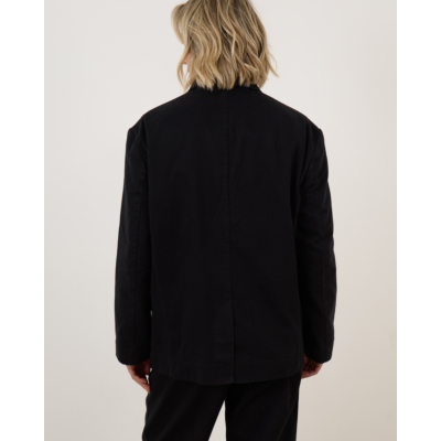 Denimist Deconstructed Double Breasted Peak Lapel Blazer Black