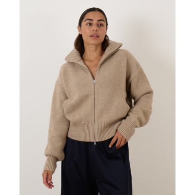 Extreme Cashmere N°438 Xtra Fab Zip-Up Cardigan Oat