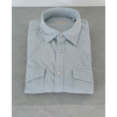 Xacus Indigo Textured Washed Shirt Blue