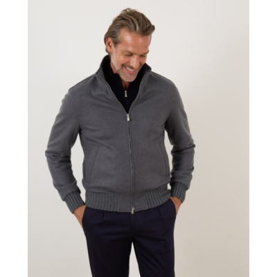 Mandelli Cashmere Jersey Bomber Blue Grey