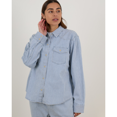 Xírena Byron Blouse Lange Mouw Gestreept Blauw