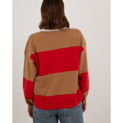 Xírena Braxton Wollen Polo Sweater Gestreept Rood Bruin