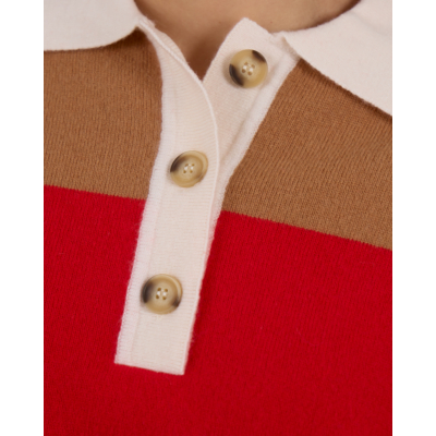 Xírena Braxton Wollen Polo Sweater Gestreept Rood Bruin