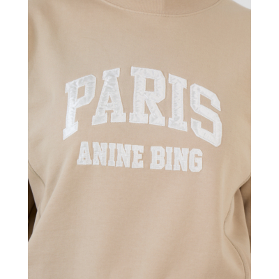 Anine Bing Harry Shrunken Paris Crewneck Sweatshirt Beige