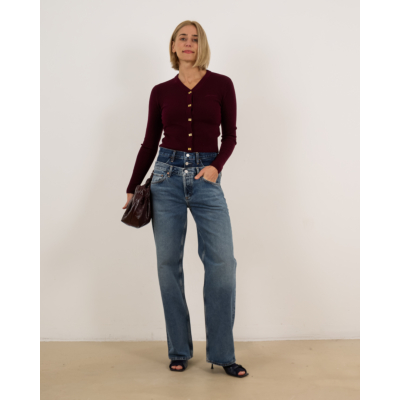 Ganni Wollen V-neck Cardigan Geribd Bordeaux