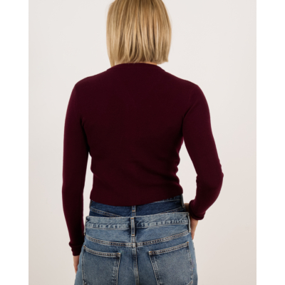 Ganni Wollen V-neck Cardigan Geribd Bordeaux