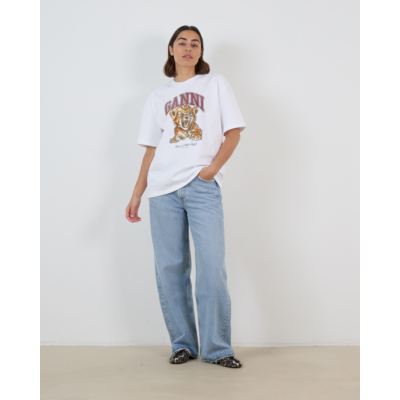Ganni Katoenen Tijger Graphic T-Shirt Wit