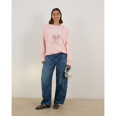 Ganni Poodle crewneck sweater roze