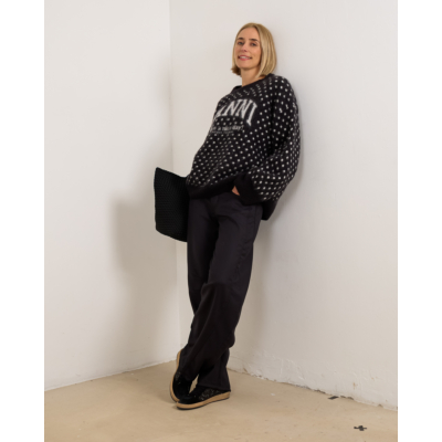 Ganni Polka brushed sweater ronde hals zwart