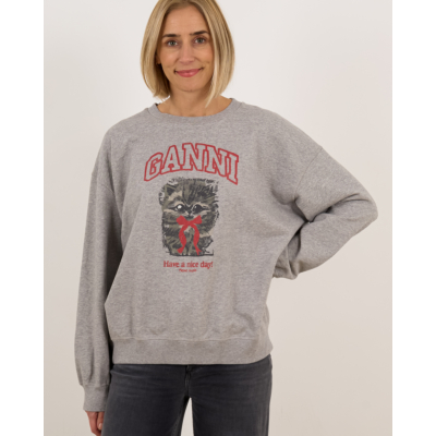 Ganni Kitten crewneck sweater grijs