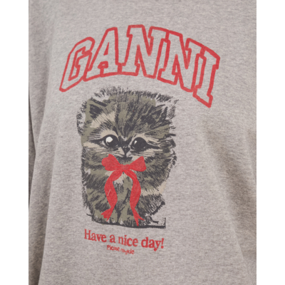 Ganni Kitten crewneck sweater grijs