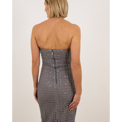 Rotate Beaded Mesh Maxi Jurk Zilver