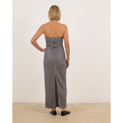 Rotate Beaded Mesh Maxi Jurk Zilver