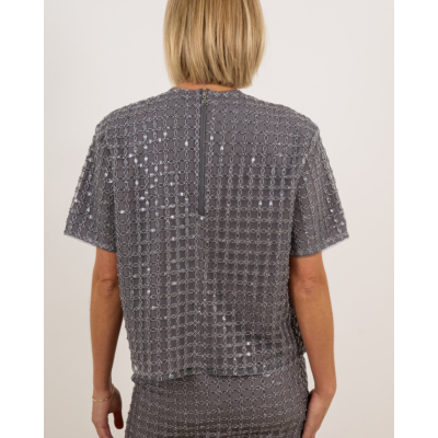 Rotate Beaded T-shirt Castor Grey