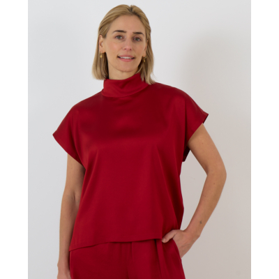Drykorn Alaria Mouwloze Blouse met Hoge Kraag Satijn Rood