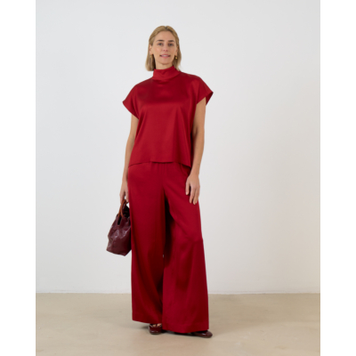 Drykorn Alaria Mouwloze Blouse met Hoge Kraag Satijn Rood
