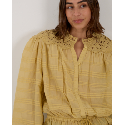 Marant Étoile  Polly Katoenen Blouse met Bloemenkant en Trekkoord Oker