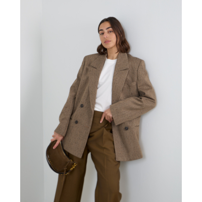 Róhe Wollen Double Breasted Blazer Herringbone Khaki