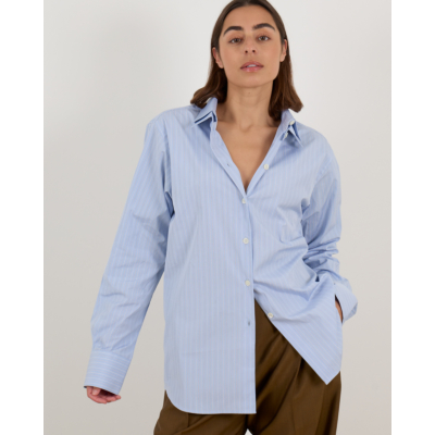 Róhe DBL Collar Shirt Blouse Gestreept Licht Blauw