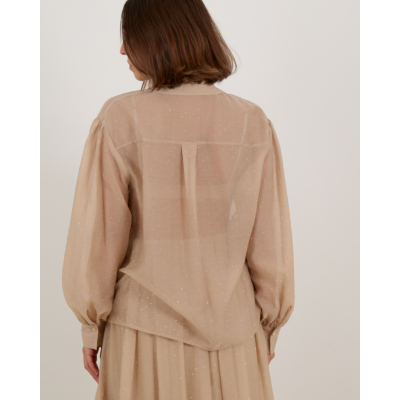 Luisa Cerano Blouse Doorschijnend Met strassteentjes Beige