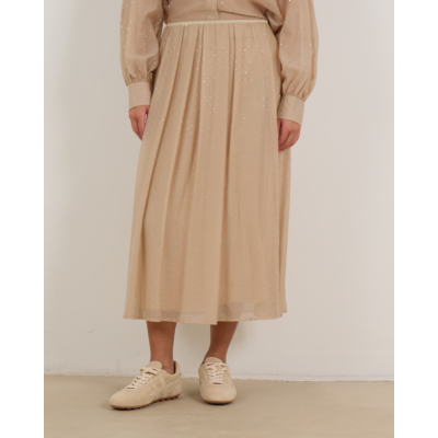 Luisa Cerano Midi Rok Met Strassteentjes Camel