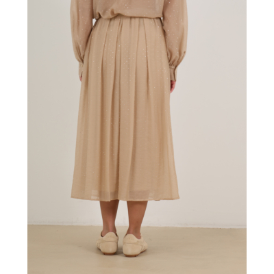 Luisa Cerano Midi Rok Met Strassteentjes Camel