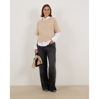 Luisa Cerano Sweater Korte Mouw Met Strass steentjes
