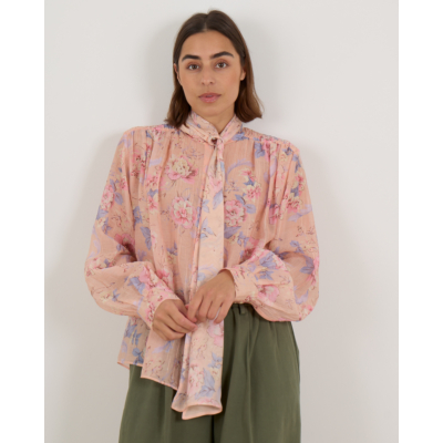 Forte Forte Doorschijnende Roze Blouse Bloemen Print En Strikdetail