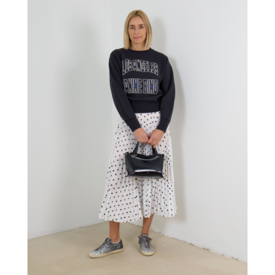 Tibi Scribble Polkadot Midi Pleated Skirt Wit