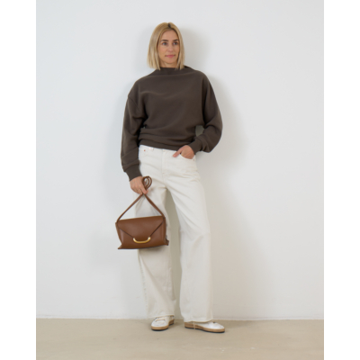 6397 Draped Sweatshirt met Asymmetische Neklijn Bruin
