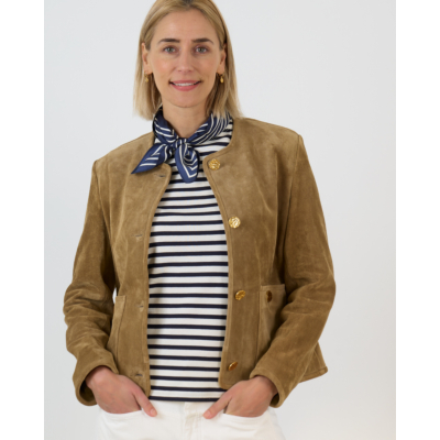 Arma Sogno Kort Suede Jack met Gouden Knopen Licht Bruin
