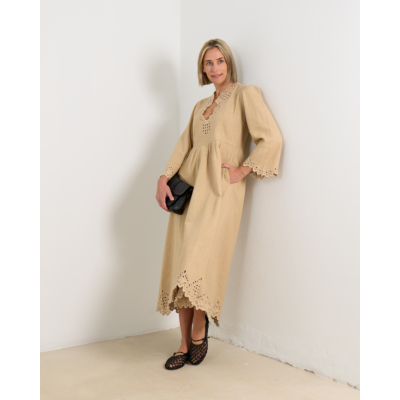 Marant Étoile Tianny Jurk Lange Mouw Maxi Beige