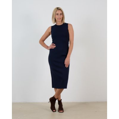 Max Mara Main Viscose Crêpe Sheath Maxi Jurk met split Ultramarine