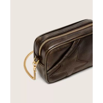 Golden Goose Mini Star Bag Distressed dark-brown leather Star