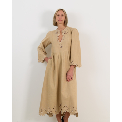 Marant Étoile Tianny Jurk Lange Mouw Maxi Beige